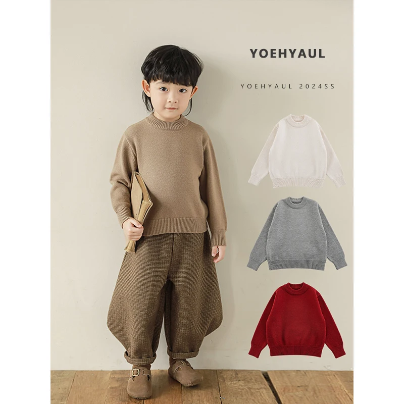 YOEHYAUL GN3539 Winter Thick Plain Toddler Knitted Sweater for Boy Wholesale Kids Sweater Knitwear Pullover Child