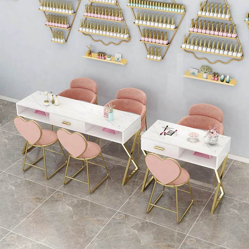 Modern Manicure Station Nail Table Set Marble Top Nail Salon Furniture Nail Table And Chair Set