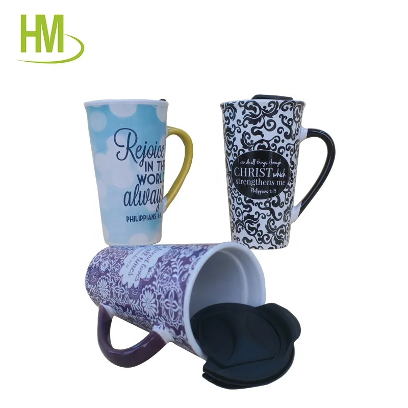 Popular Ceramic Travel Mug with Plastic Lid for coffee