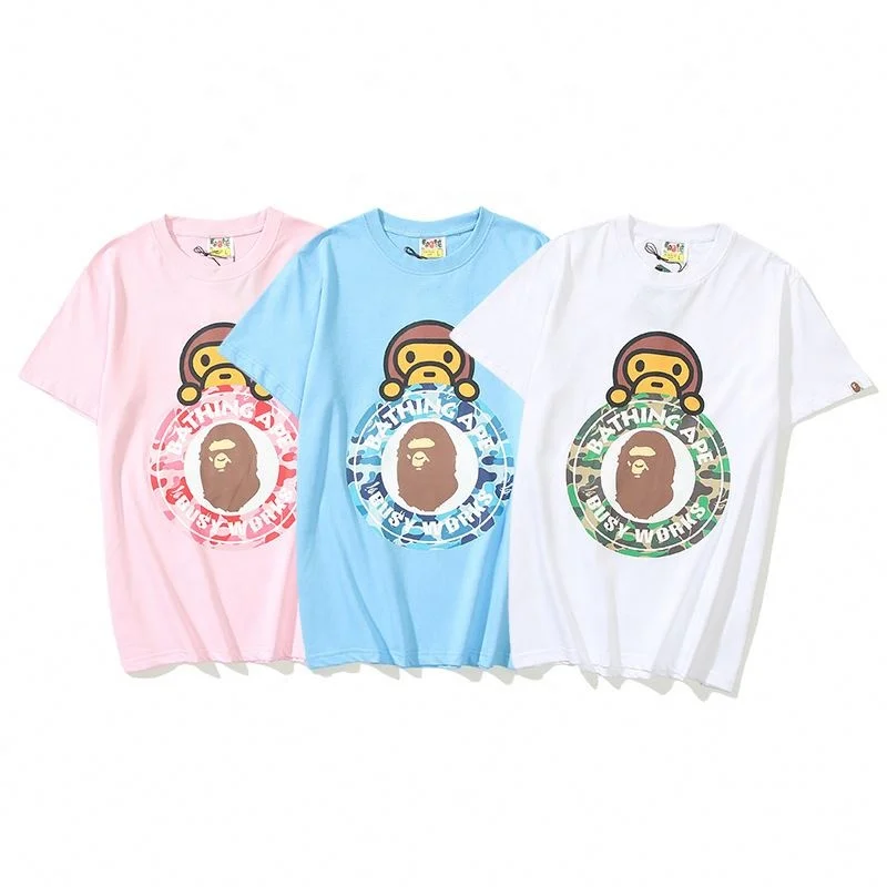 2022 Hot Sell Unisex Casual T-shirt Bape Litter Monkey And Ape Printing T-shirt Loose Round Neck T-shirt
