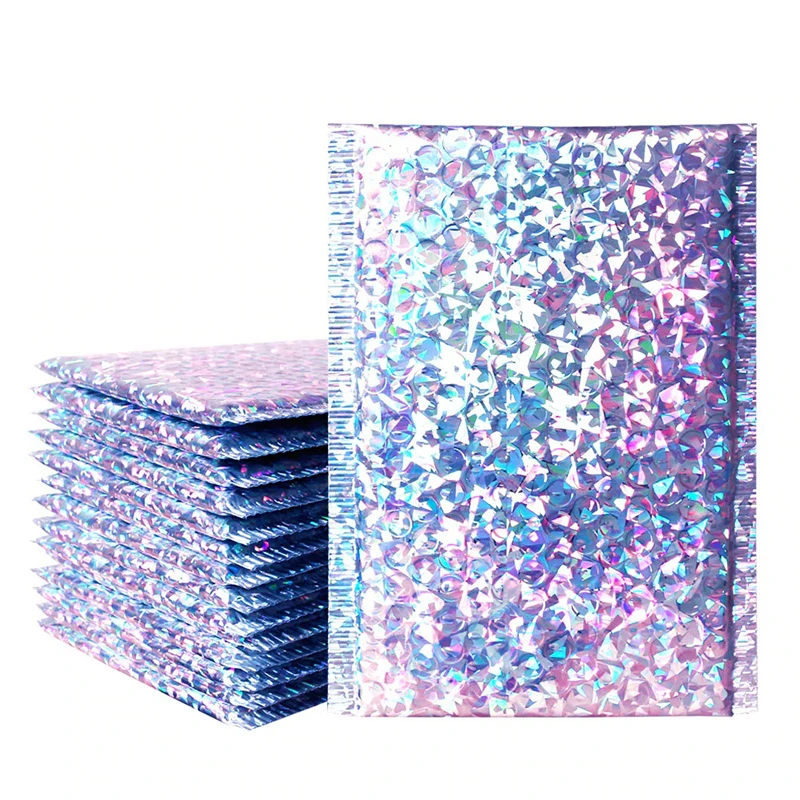 Custom 6x10 inch Purple Holographic Metallic Bubble Envelopes Shipping Small Padded  Bubble Mailer for Clothing