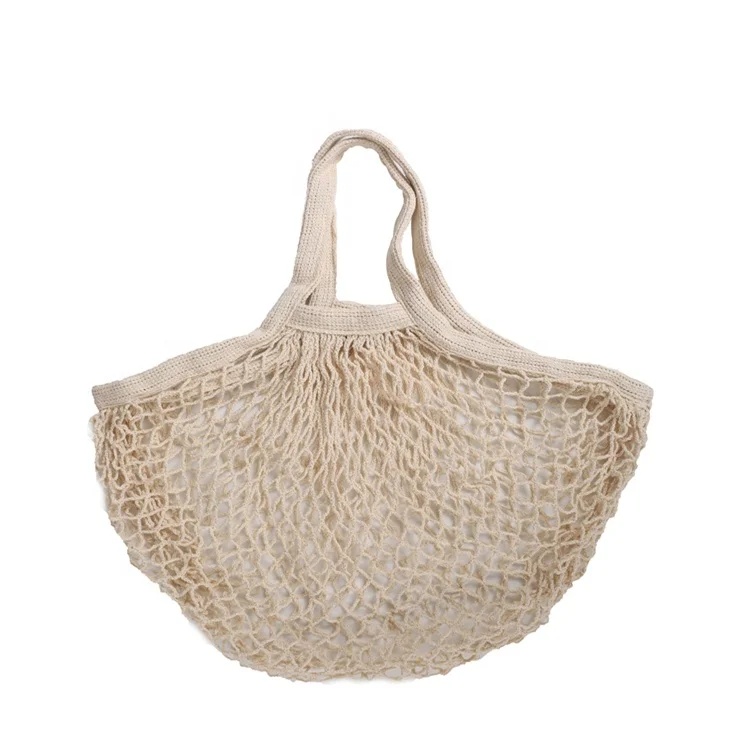 Hot sale organic sustainable reusable shopping long handle 100% cotton mesh bag
