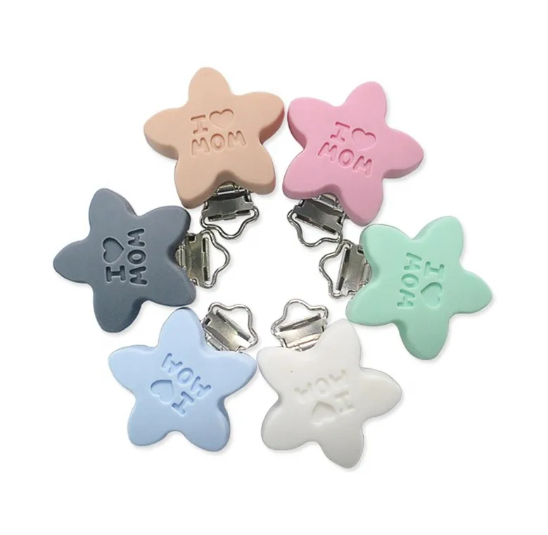 Wholesale Five-Pointed Star Shape BPA Free Food Grade Silicone Soonther Clip Teether crochet baby teether