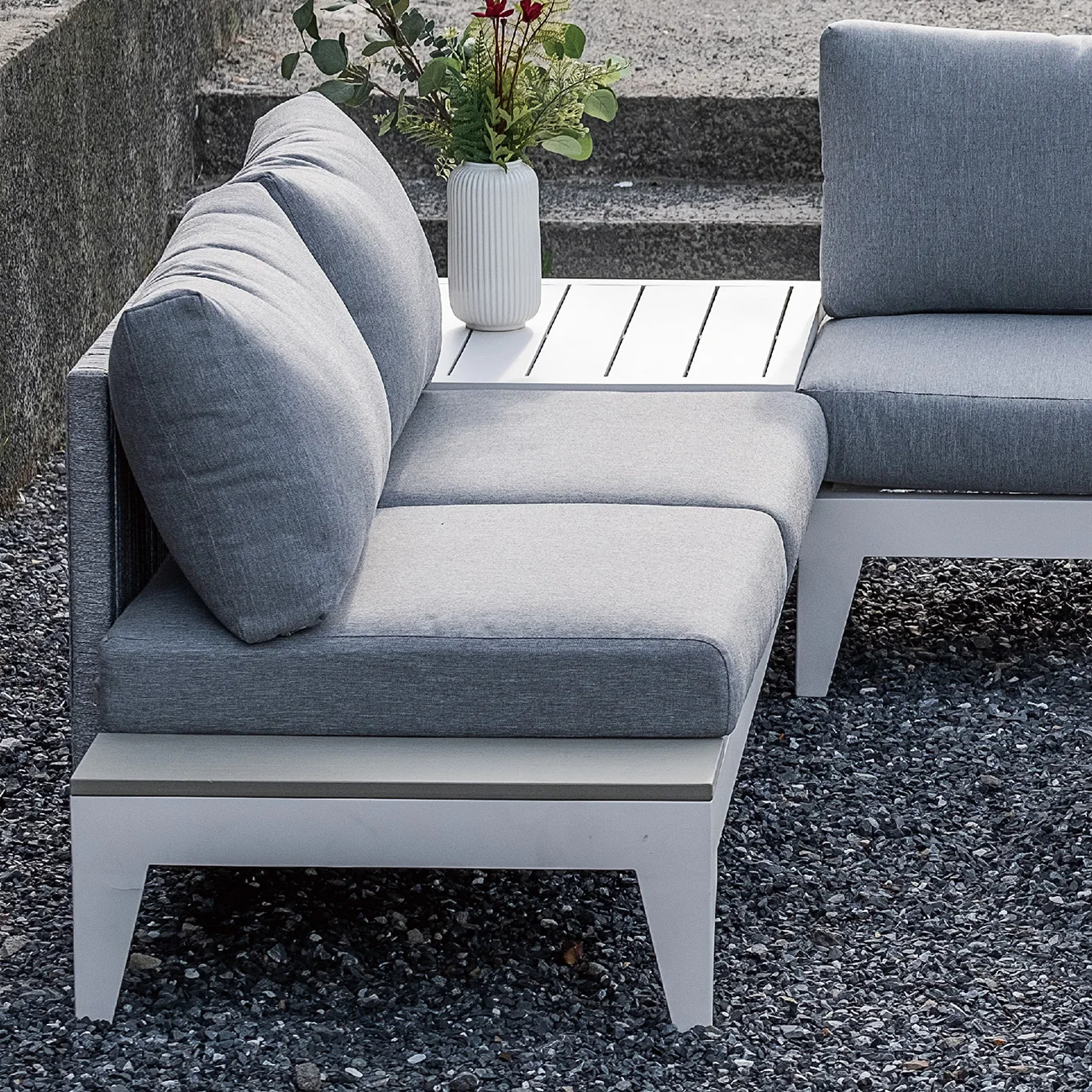 Hot sale L shape outdoor aluminum 3 piece sectional white sofa  seating furniture set  for patio and garden