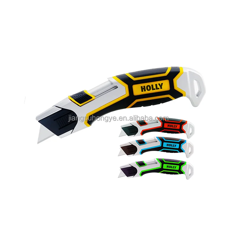 Auto-Retractable Safety Utility Knife Self Retracting Safe Box Cutter of Quick Blade Change with 3 Spare Blades Storage Knife