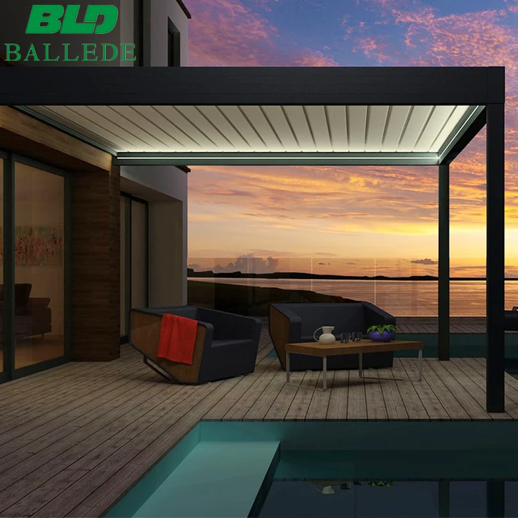 Ease Installation Black Aluminum 12x16 Attaches Wall Pergola Custom Size Louver Roof For Canada