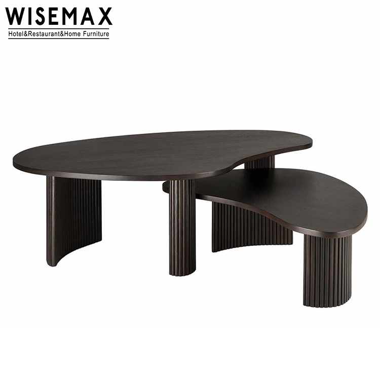 WISEMAX FURNITURE Nordic living room furniture Irregular shape tea table Black curved legs wooden coffee table for home