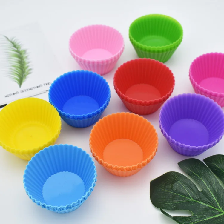 Silicone egg tarts mold Silicone muffin cup round 7cm cake cup 9-color baking small cake mold
