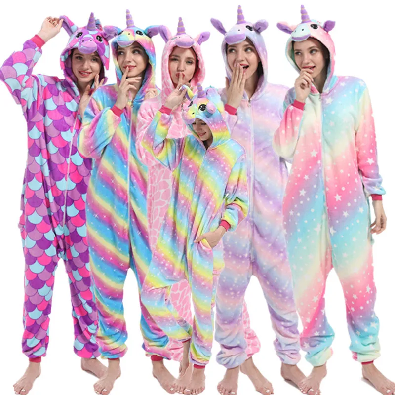 Wholesale Unisex Adult Flannel Onesie Jigurumi Kigurumi Unicorn One Piece Sleepwear Halloween/Christmas Pajamas Costumes