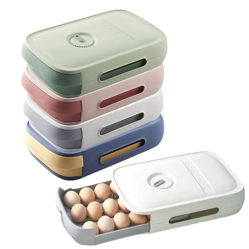 Stackable Plastic Egg Storage Holder Fridge Organizer Bin Egg Drawer Auto Rolling Egg Container Box Tray for Refrigerator