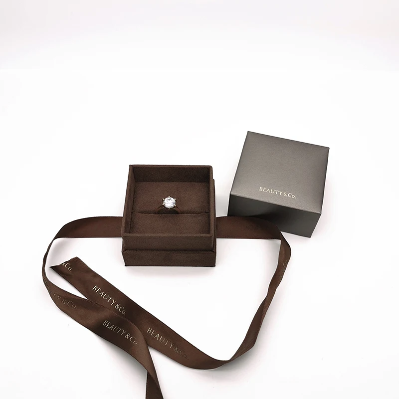 High-End Microfiber Pendant Bangle Ring Packaging Gift Jewelry Set Box With Polyester Ribbon Bow