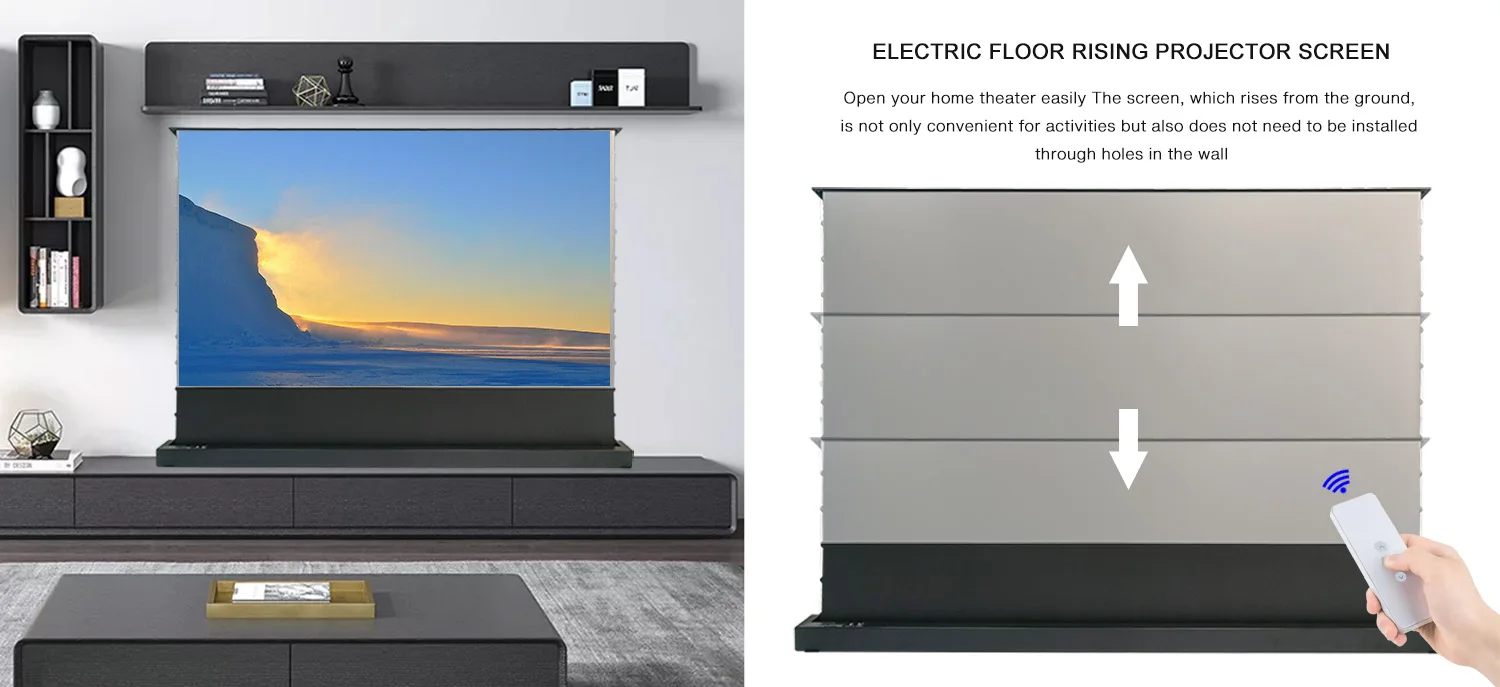 120inch pro electric tab tension floor screen portable alr floor rising pull up motorized projection screen