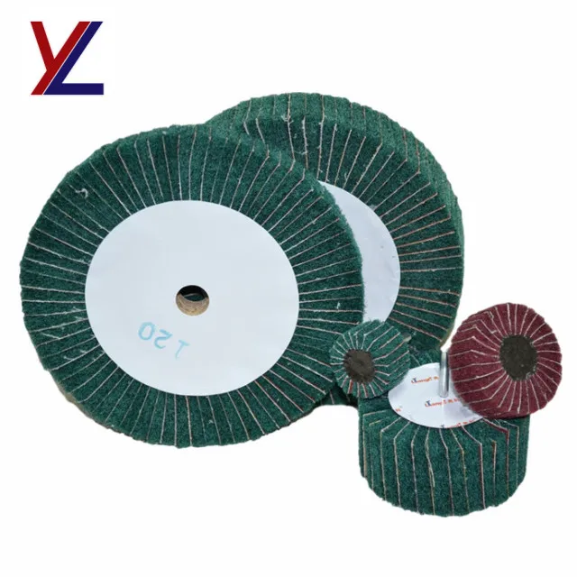 8 inch interleaf surface deburring/cleaning flap wheel with sand paper.