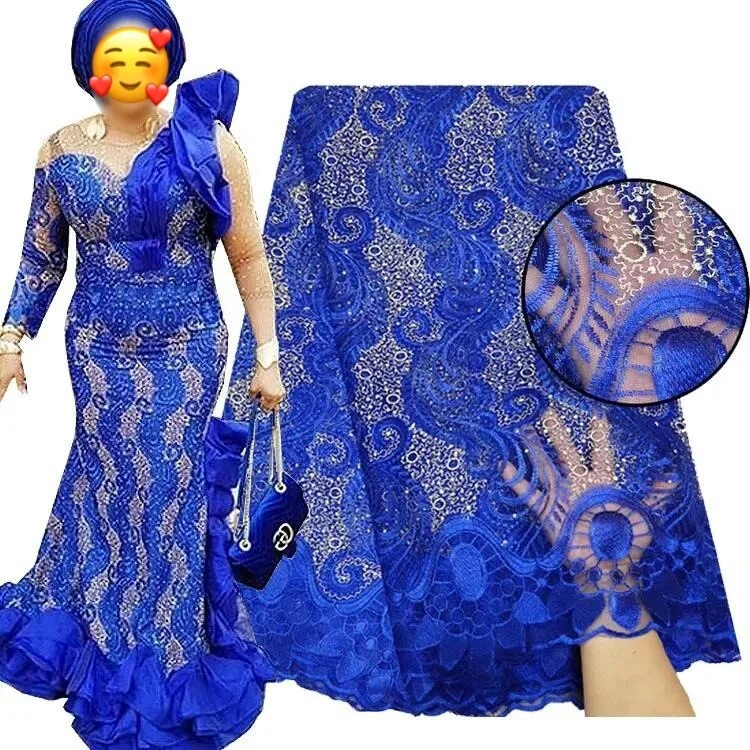 3489 Newly African Tulle Mesh Lace Fabric with Rhinestones Wholesale Shining French Embroidery Lace Fabric for Wedding Dresses