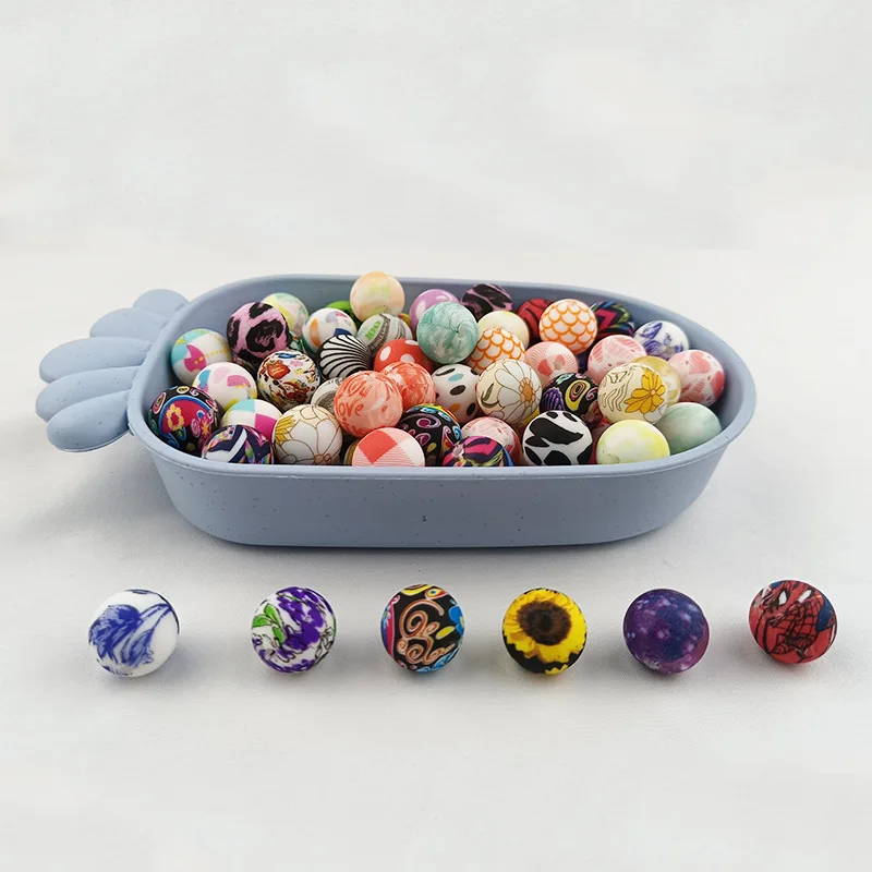 Wholesale food grade silicone transfer printing beads baby molars in bulk 12mm to 15mm