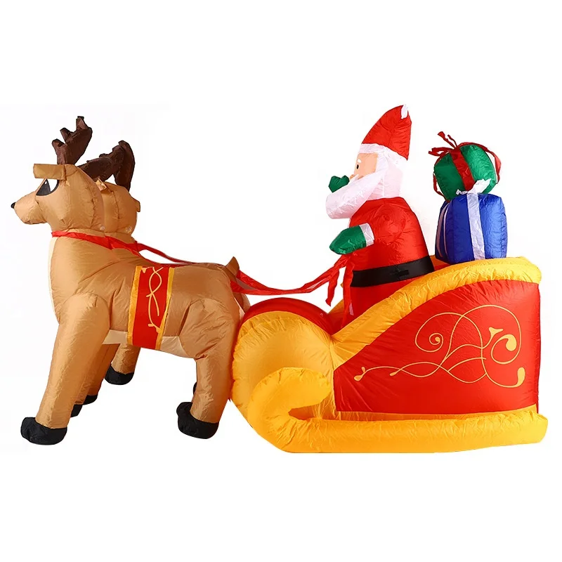 Ourwarm Animated Reindeer Sleigh Blow Ups Christmas Inflatable Santa Claus Outdoor Yard Decoration