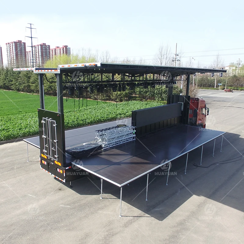 HUAYUAN S455 mobile stage roadshow hydraulic sound stage trailer for outdoor event concert