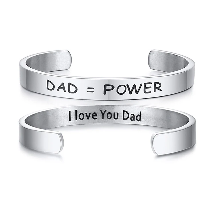 
Father Gift Men Stainless Steel Opened Cuff Bangle Custom Engraved I Love You DAD Power Bracelet Jewelry for Men 