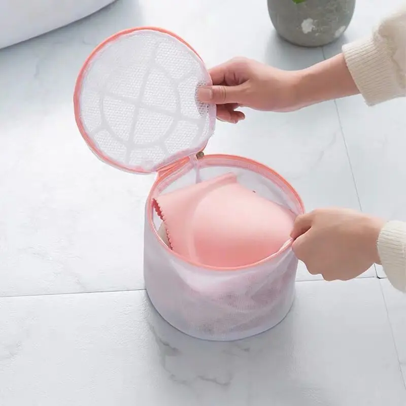 Reusable Custom Folding Net Washing Bag Round Shape Blouse Hosiery Stocking Underwear Bra Lingerie Travel Mesh Laundry Bag