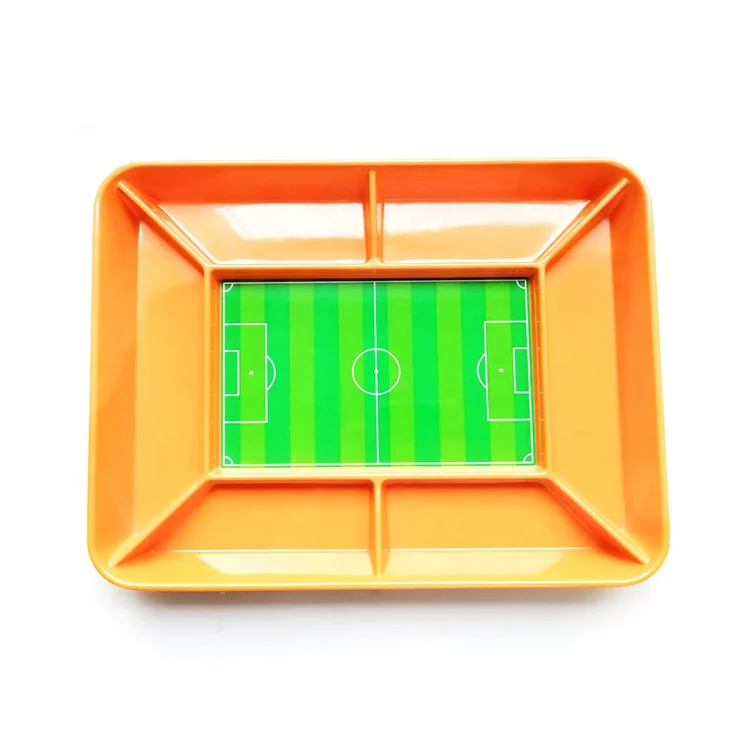 18.9 inch Rectangular Football Field Print 7 Compartments Divided Plastic Melamine Snack Tray (1600052655989)