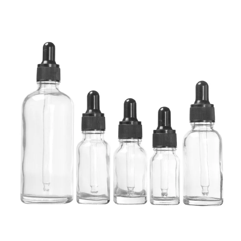 Clear Cosmetic Glass Bottle Empty Round Essential Oil Bottle with Dropper Cap