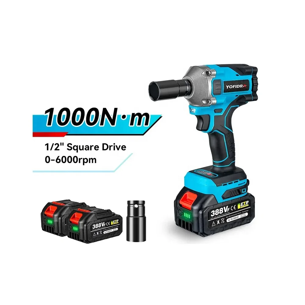 1000N.m 20V Brushless Electric Impact Wrench Cordless Wrench Socket Rechargeable 1/2 Inch Li-ion Battery For Makita 18V Battery