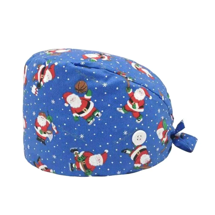 
Christmas cotton print surgical cap Lace up nurse cap hospital uniform Support customization unisex 