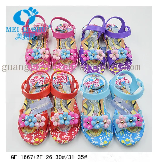 Selling Colorful Plastic Pvc Kids Flat Slipper Shoes Girls Flower Sandals