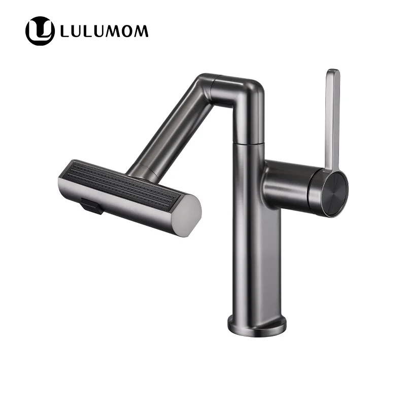 LULUMOM Gun Grey Смеситель новая технология Стиль Водопад Нолик 1080 градусов вращающийся кран для раковины кухни и ванной комнаты