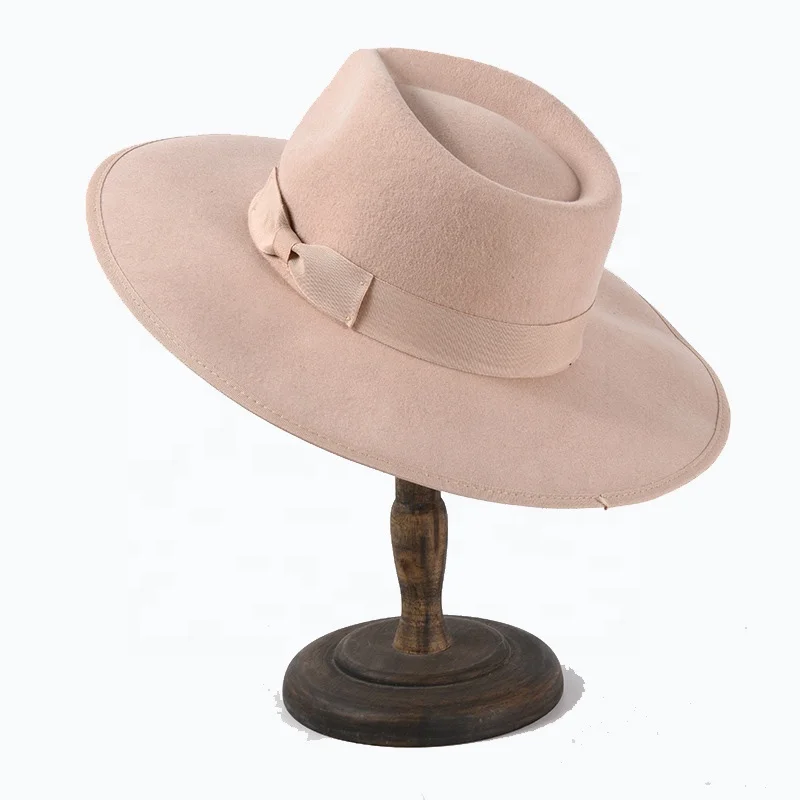 
RTS 2021 Fashion Wool Fedora Big Brim Hat Solid Color Cowboy Men and Women Round Top Hat Party Music Jazz hats with Bow Band 
