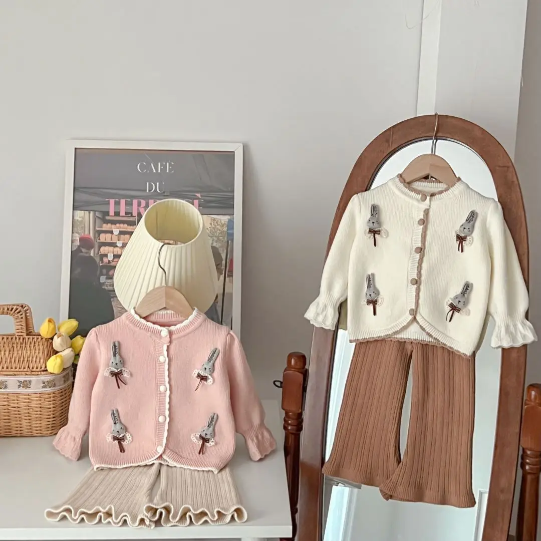 Baby Girls Sweaters Suits Autumn Winter cute Pattern Knitted Pullover Thick Sweater Tops+Pants 2Pcs girls clothing sets 12 years