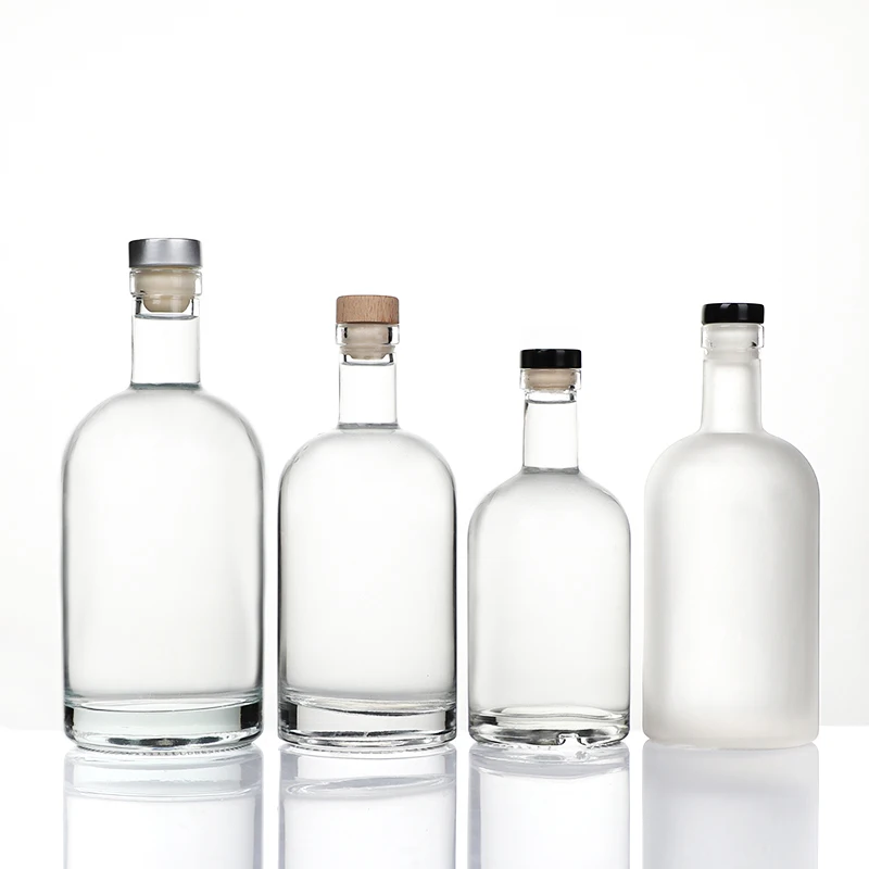 Hot sale 50ml 100ml 200ml 375ml 500ml 750 ml 1liter spirits vodka gin liquor glass bottle with cork or screw cap for sale