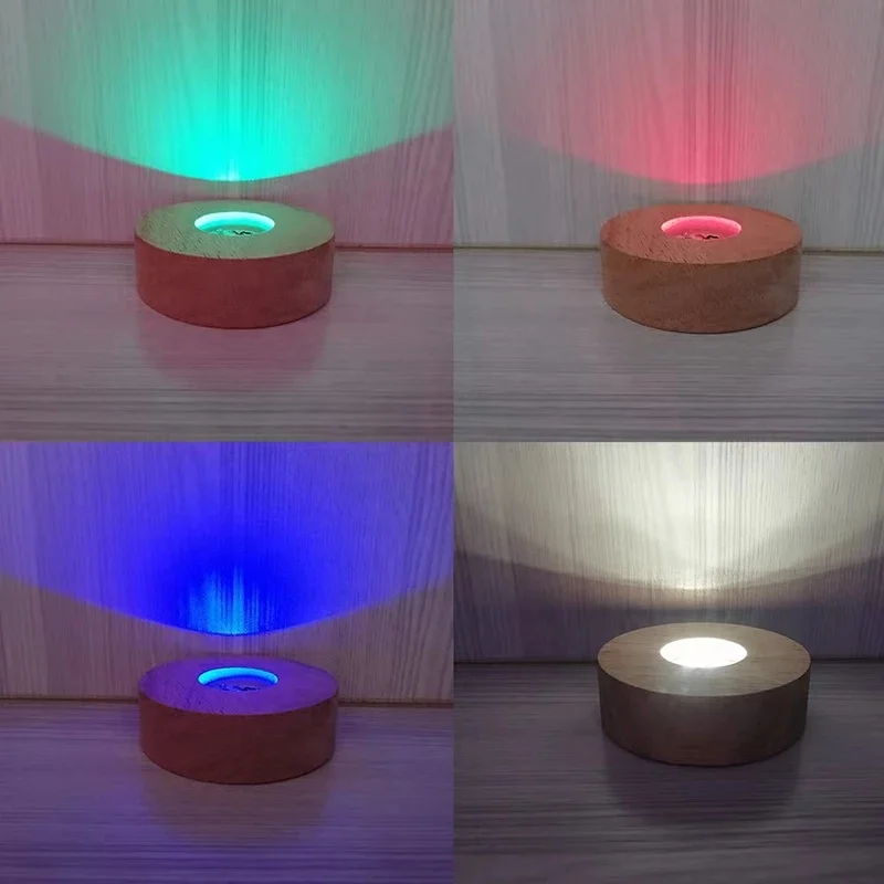 New Arrival AAA Battery Circle Wooden Lamp Holding Crystal Ball 3D Night Light Portable USB LED Lamp