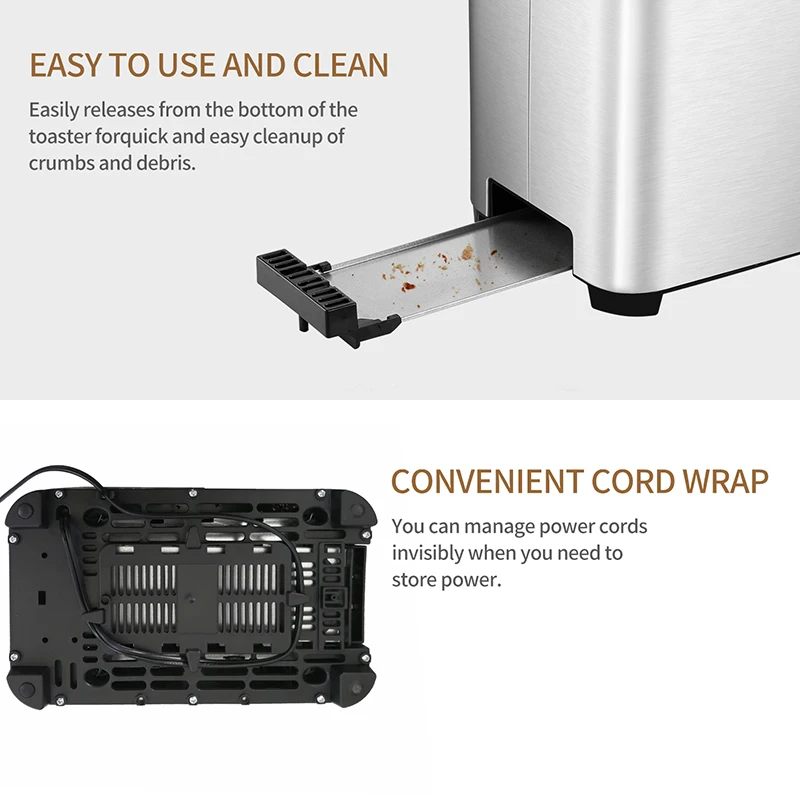 Tenfly Home Bread Toaster, Stainless Steel 2 Slice Bread Maker with LED Light Pop-up Breakfast Sandwich Maker Factory Custom