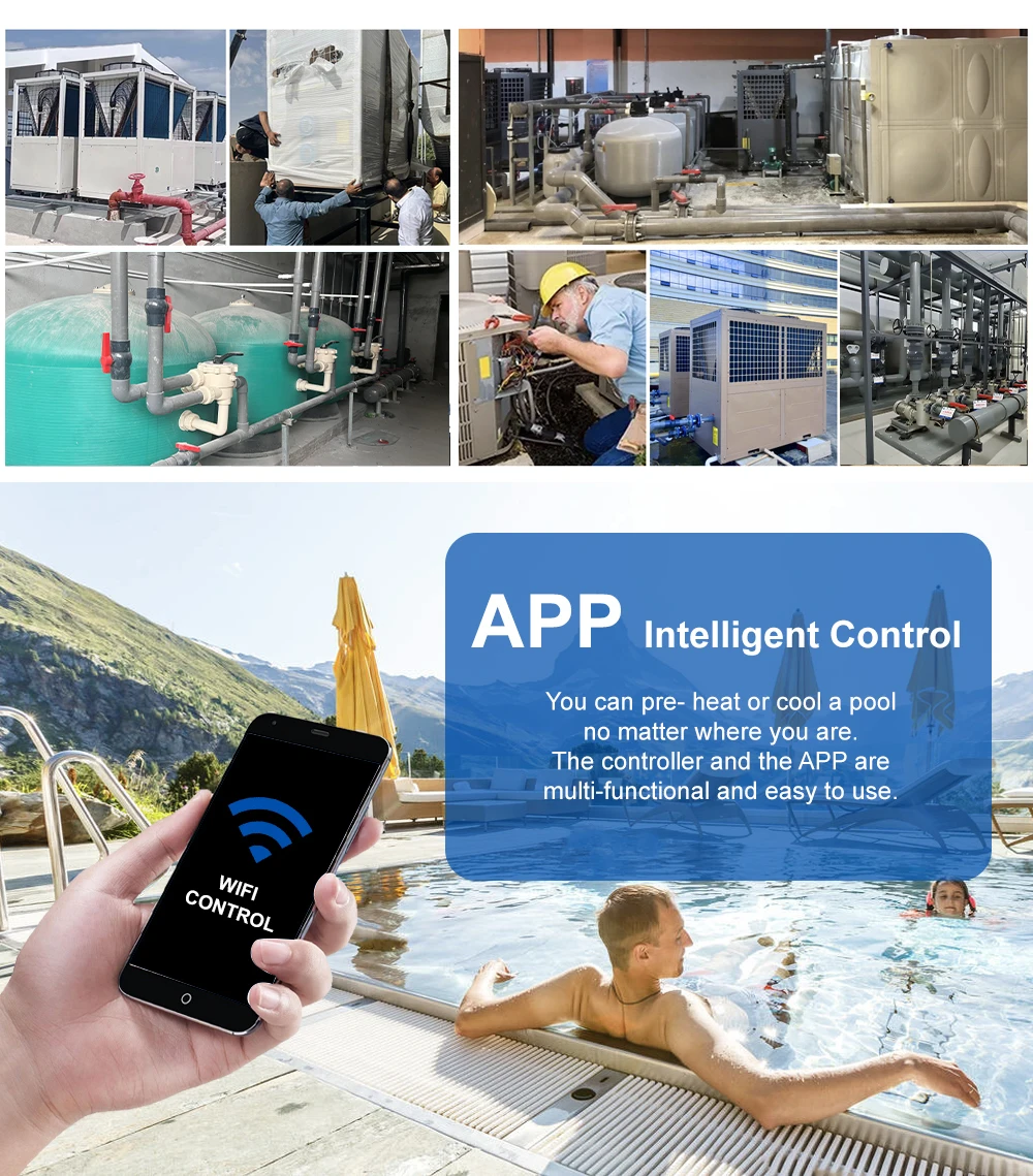 GRAT Air to Water commercial Heatpump Swimming Pool Heater Heat Pump R32 DC Inverter Air Source Titanium Heat Exchanger Electric