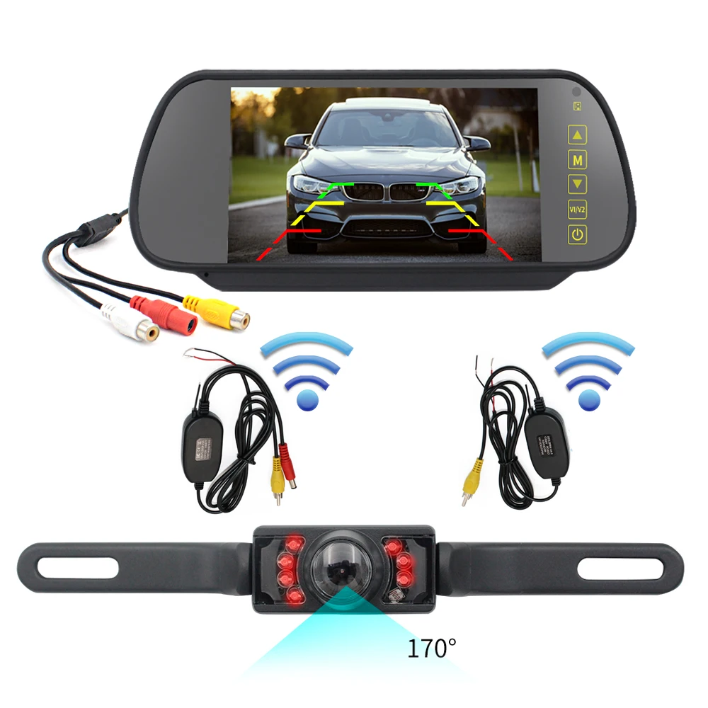 Easy Installation 7 inches Wireless HD Night Vision Reverse Car LCD Monitor Mirror Rear View Backup Camera Kit