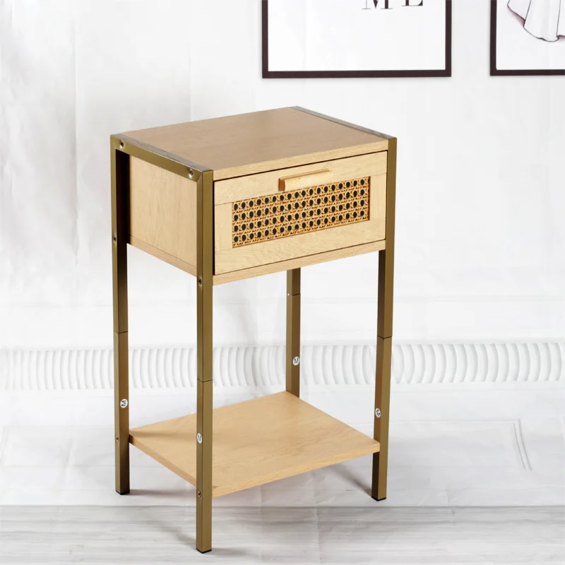 Modern  Bedroom Side Table-MDF Core with Drawer and Shelf  log style