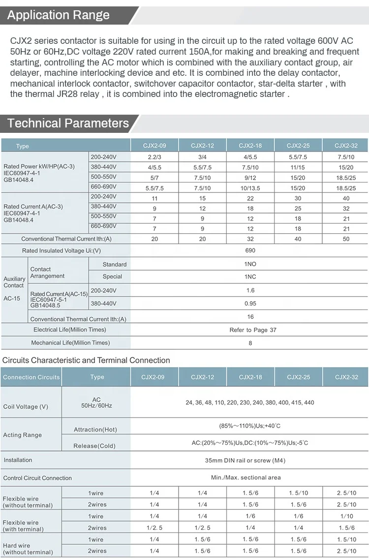 CJX2-3210 32A ac3 ac4 contactor ac magnetic contactor 3 pole 3 phase 24v 36v 110v 220v 380v 440v coil IEC gb14048.4 AOASIS