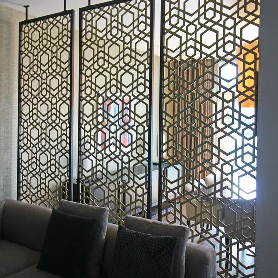 Art Design Moroccan Carved Stainless Steel Screens Dividers Metal Matt Colored Movable Sound Proof Partition Wall For Lobby