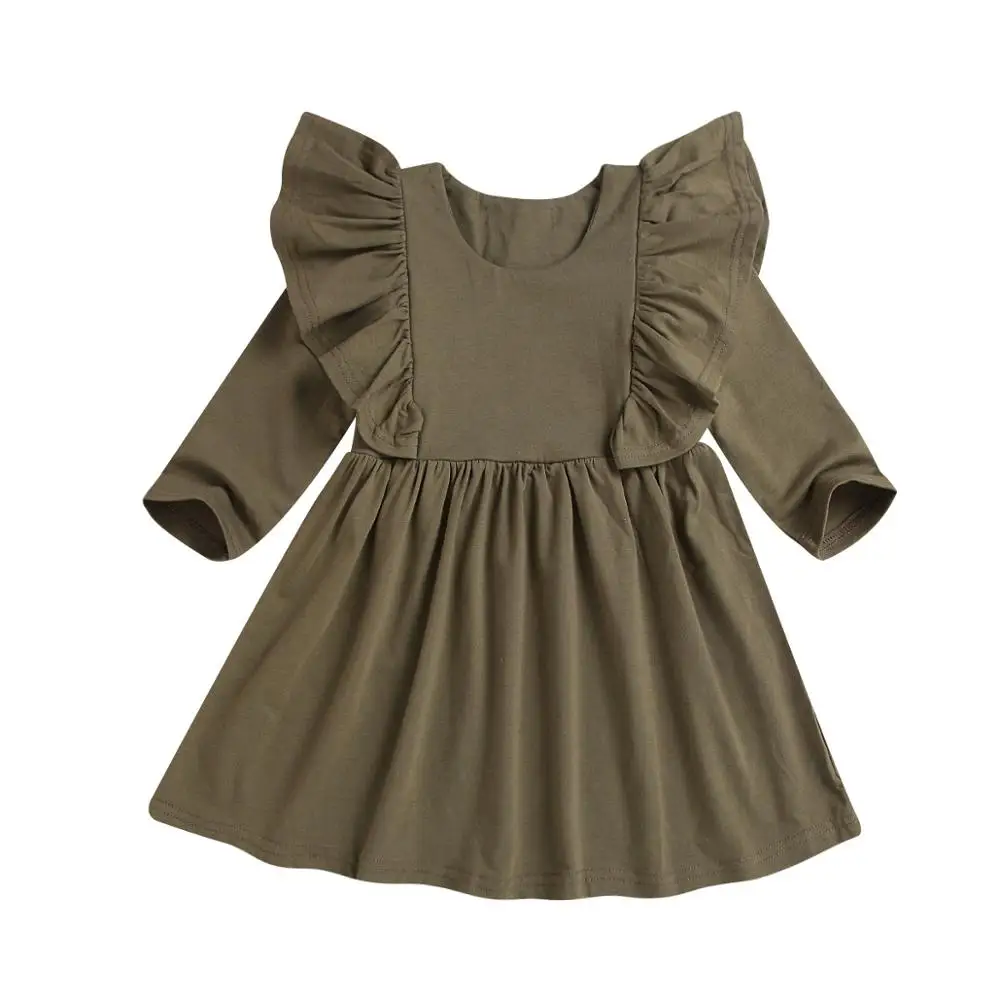 Wholesale fall new design children ruffle clothes girls solid 100% cotton baby girls dresses