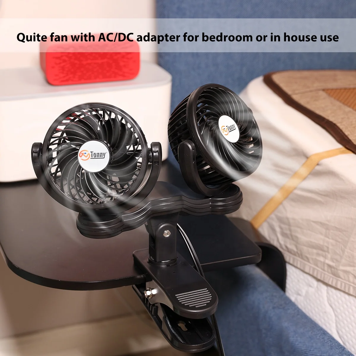 Dual Head Clip Fan, 4 Inches Electric Car Clip Fans 360 degree Rotatable,12V Cooling Air Fan with Stepless Speed Regulation