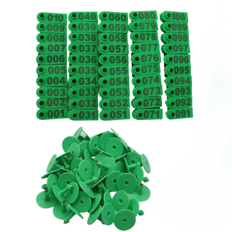 Green Sheep Goat Ear Tag RFID Tag Sheep Numbering Goat Ear Tags 001-100
