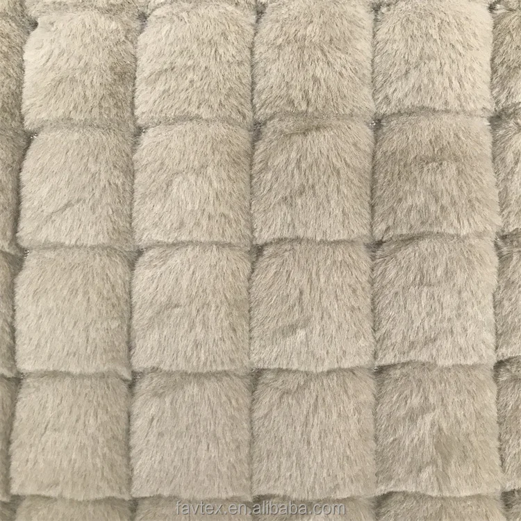 100% Polyester Check Jacquard Pv Plush Rabbit Fleece Fabric New