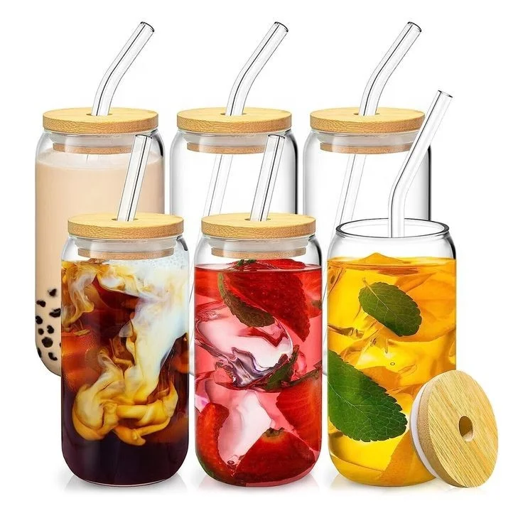 12oz 16oz 25oz clear frosted soda pop shaped sublimation beer jar glass can cup glass with straw lid borosilicate glass cup