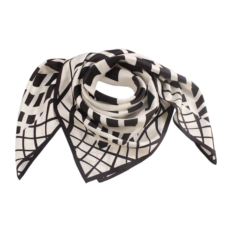 90*90 Custom Printing Satin Silk  Scarf Women Printed Brand Designer Silk Scarf Satin Scarf Square