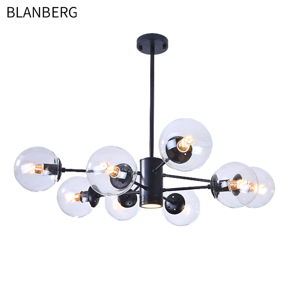 Hot Sale Black Gold Brass Color Glass Ball Chandelier for Home Office Living Dining Room with LED Light Source by Magic Bean