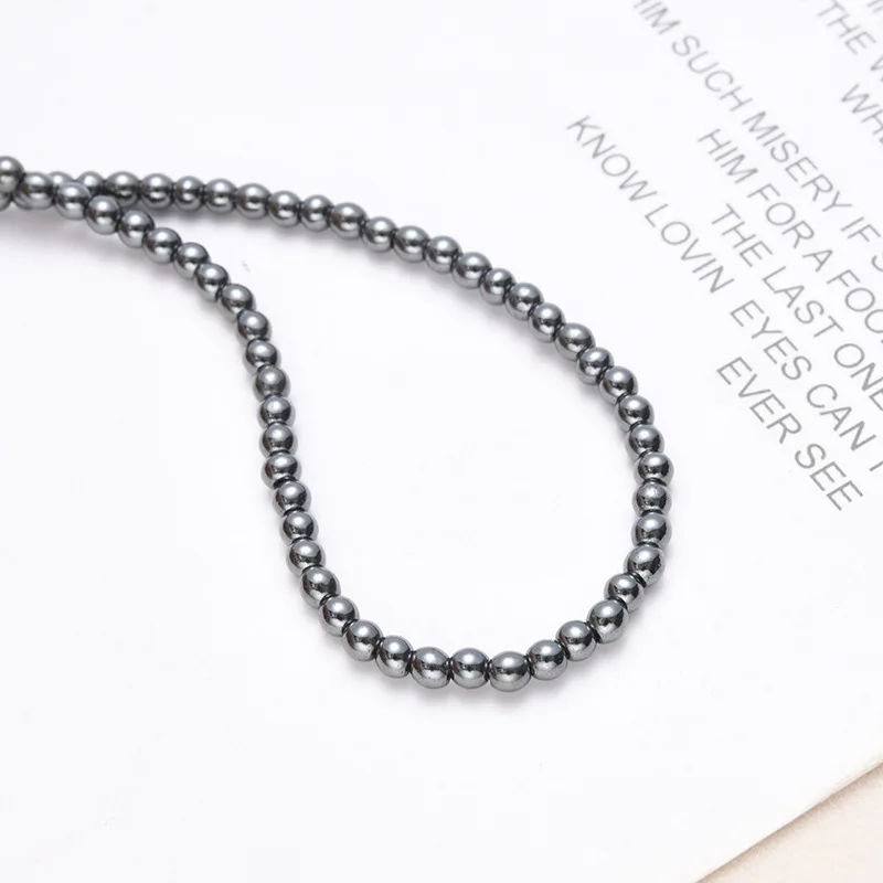 4mm Round Black Silver Gold Hematite Stone Beads for Jewelry Making