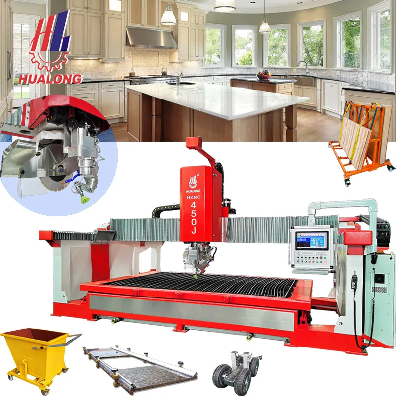 Hualong machinery HKNC-500 5axis granite sink hole cutting carving router marble cutter 5 axis bridge saw cnc machines for stone