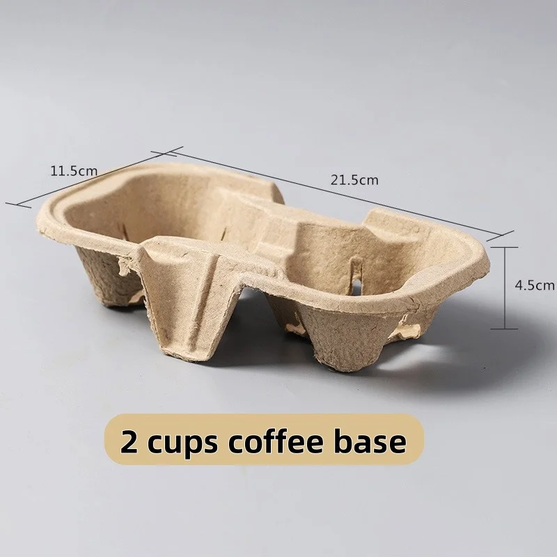 Disposable pulp coffee cup with milk tea packaging cup holder can be degraded take-away paper cup tray two in four
