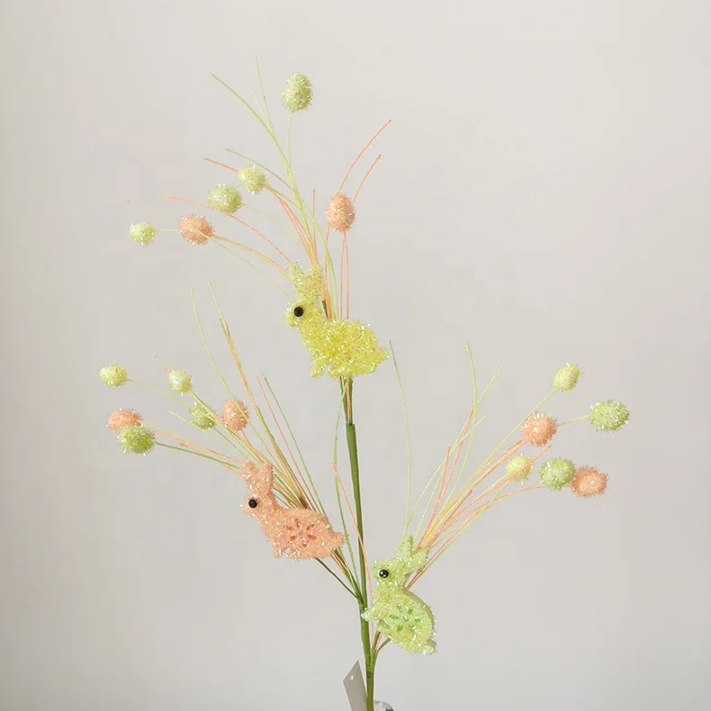 Artificial glitter egg pick spray with rabbit ornaments colorful glitter Easter decorations